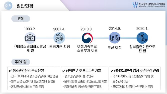 한국청소년상담복지개발원 3대 주요사업 자료. 한국청소년상담복지개발원