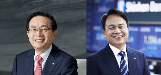 손태승 우리금융그룹회장(왼쪽)과 진옥동 신한은행장.