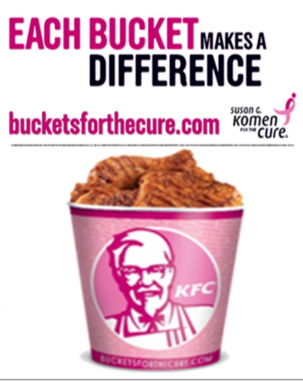 유방암 예방 단체인 수잔 코멘과 함께한 KFC의 “버킷 포 더 큐어(Buckets for the Cure)” 캠페인. 출처 : kansansforlife.files.wordpress.com