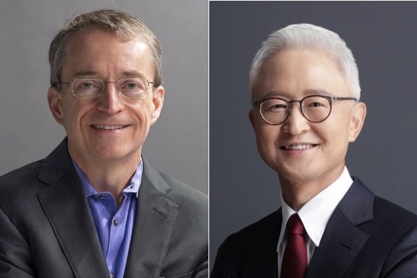 팻 겔싱어(왼쪽) 인텔 CEO와 경계현 삼성전자 사장이 9일 회동했다. 사진. 각 사. 