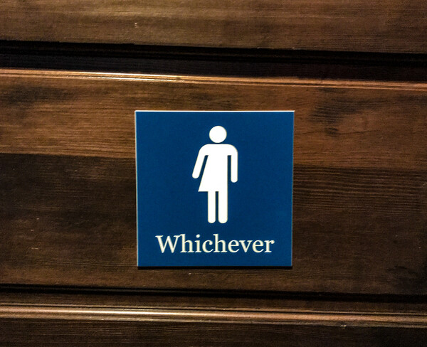 남녀 모두 사용할 수 있다는 화장실 표시. 노스캐롤라이나주의 화장실에도 이 표시가 붙어 있음은 물론이다. (위키미디어) 