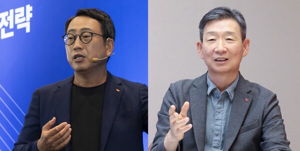 (왼쪽부터) 유영상 SK텔레콤 대표, 황현식 LG유플러스 대표